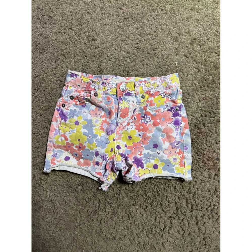 Levis Girls Floral Girlfriend Shorts Size 8 Reg Multi Color Raw Hem Denim